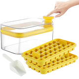 7 x Brand New YXHZVON ice cube tray with lid and container, ice cube container with 64 pieces square, release all ice cubes in one second, double layer 2 levels, 1 ice bucket and scoop, yellow  - RRP €142.8