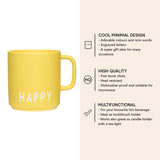 1 x RAW Customer Returns Design Letters coffee mug with handle Mug with saying Danish design favorite mug for gifts for women 250ml coffee mug Coffee cup with saying Happy, yellow - RRP €27.0