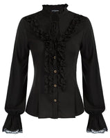 1 x RAW Customer Returns SCARLET DARKNESS Women s Elegant Lace Shirt Stand-Up Collar Solid Color Long Sleeve Shirts with Ruffles Steampunk Tops M Black 74 - RRP €27.6