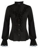 1 x RAW Customer Returns SCARLET DARKNESS Women s Elegant Lace Shirt Stand-Up Collar Solid Color Long Sleeve Shirts with Ruffles Steampunk Tops M Black 74 - RRP €27.6