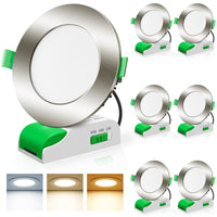 1 x RAW Customer Returns ALUSSO LIGHTING Recessed LED Spotlights for Plasterboard 10W 90-105mm with 850LM Transformer Integrated Lights for Internal Ceiling Spot Nickel 3000K 4000K 5700K Adjustable IP44 Dimmable, Set of 6 - RRP €22.8