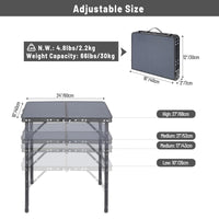 1 x RAW Customer Returns REDCAMP Folding Table Height Adjustable with Storage Organizer, Lightweight Portable Camping Table for Outdoor Indoor Picnic Cooking Gray  - RRP €52.43