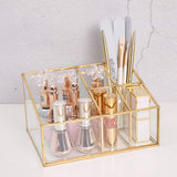 1 x RAW Customer Returns HARLIANGXY Brush Holder Gold 5 Compartments - Beauty Organizer Tray - Vintage Makeup Brush Storage - Metal Glass Cosmetic Organizer Makeup Organizer for Nail Polish, Lipsticks, Cosmetic Brushes - RRP €22.16