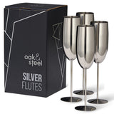 1 x RAW Customer Returns Oak Steel - 4 Elegant Stainless Steel Silver Champagne Prosecco Flutes Glasses, 285ml - Unbreakable Glass Gift Set for Wedding, Anniversary, Birthday Party - RRP €34.99