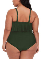 1 x RAW Customer Returns Viottiset Women s Plus Size 2 Piece Tankini Set Tummy Control Ruffle Ruched Swimsuits Crop Top Bikini Army Green 2XL - RRP €42.35