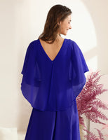 1 x RAW Customer Returns Homrain Women s Plus Size Evening Dress Chiffon Cape Elegant Cocktail Dress Wedding V-Neck Knee-Length A-Line Summer Dress Royal Blue S - RRP €46.99