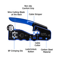 1 x RAW Customer Returns All-in-One RJ45 Crimping Tool Kit, Pass-Through Ethernet Crimper for Cat5e 6 6a 8P8C Modular Connectors, with Mini Wire Stripper, 50pcs CAT6 Pass-Through Connectors and Covers - RRP €25.56