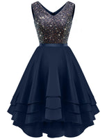 1 x RAW Customer Returns Women s elegant V-neck festive glitter dress summer youth consecration dress cocktail party dress swing prom wedding guest ball dress navy blue 2XL - RRP €59.48