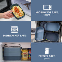 1 x RAW Customer Returns Bugucat Lunchbox 2400ML, 3 in 1 Bento Box Lunch Box Leakproof Airtight Lunch Box with Compartments and Cutlery Set, Breakfast Box Snack Box for On the Go, Lunch Box for Adults Dark Blue - RRP €18.99