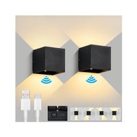 1 x RAW Customer Returns Meinice Pack of 2 4000 mAh Battery Wall Lights with Motion Sensor Indoors, 6 W USB Rechargeable Wall Lamp Battery Operated, Wall Lamp without Power Connection Wall Light with Switch, Warm White Black  - RRP €60.49