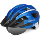 1 x RAW Customer Returns VICTGOAL bicycle helmet MTB mountain bike helmet with magnetic visor, removable sun protection cap and LED rear light, cycling helmet, road bike helmet for adults, men and women M 54-58cm, metal blue  - RRP €48.9