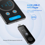 1 x RAW Customer Returns AGPTEK 64GB Portable USB MP3 Player with Bluetooth, Type-C and USB Music Player with Clip, USB Stick with FM Radio, Recording, Supports Mobile Phone Connecting, Black - RRP €33.43