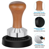 1 x RAW Customer Returns Vicloon coffee tamper, tamper 51mm with wooden handle and silicone mat 60mm, coffee stamp stainless steel, espresso tamper, Solid Heavy, Barista Style - RRP €11.53