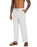 1 x RAW Customer Returns YAOBAOLE Casual Linen Trousers Men s Winter Linen Trousers Long Loose Fit Linen Leisure Trousers Men s White XL - RRP €27.2