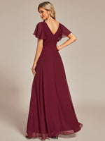 1 x RAW Customer Returns Ever-Pretty Long Bridesmaid Dress with Ruffles with Slit V-Neck Short Sleeves Elegant Burgundy Bridesmaid Dress 52 - RRP €76.99