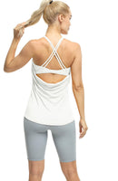 1 x RAW Customer Returns icyzone Women s Sports Yoga Top with Bra - 2 in 1 Fitness Shirt Cross Back Gym Sport Tank Top L, White  - RRP €26.38