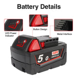 1 x RAW Customer Returns 2X Powarobor M18B5 18V 5.0Ah replacement battery for Milwaukee M18 18Volt battery 48-11-1860 - RRP €63.98