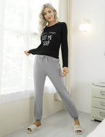 1 x RAW Customer Returns Sykooria Women s Pajamas Winter Pajamas Women s Lightweight Cotton Long Pajamas Women s Warm Casual Long Pants with Pocket and Top with Cute Pattern Two Pieces 806-Black XXL - RRP €31.39