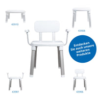 1 x RAW Customer Returns Weinberger bath chair shower stool with backrest and armrests Height adjustable Anti-slip Load capacity up to 150 kg Modern bathroom seating aid for seniors Model 43907 White - RRP €70.58