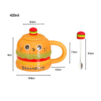 1 x Brand New 420ml hamburger cup, ceramic coffee mug, breakfast cup with lid and spoon, can be used daily or as a decoration to set the mood red  - RRP €20.4