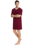 1 x RAW Customer Returns Enjoyoself Men s Nightshirt Cotton Cuddly Short Sleeve Round Neck Nightwear Shirt with Side Slits Airy One-Piece Pajamas Wine Red, S - RRP €23.18