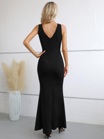 1 x RAW Customer Returns Laughido Cocktail Dress Maxi Dress Festive Party Dress Summer Dress Women Wrap Dress Elegant Bodycon Long Wedding Evening Dresses Black, Medium  - RRP €48.99