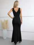 1 x RAW Customer Returns Laughido Cocktail Dress Maxi Dress Festive Party Dress Summer Dress Women s Wrap Dress Elegant Bodycon Long Wedding Evening Dresses Black, Medium  - RRP €48.4