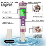 1 x RAW Customer Returns Flintronic PH Meter, 5 in 1 PH TDS EC Salinity Temperature Water Quality Tester, LCD Display with Green Backlight Water Quality Tester, for Aquariums Hydroponics Swimming Pool - RRP €25.04