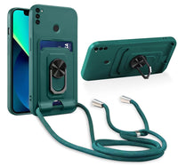 1 x RAW Customer Returns Aithne mobile phone chain case compatible with Samsung Galaxy A11 M11, 360 degree ring holder stand card slot with cord for hanging silicone protective case - green - RRP €21.6