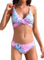 1 x RAW Customer Returns SHEKINI Women s Bikini Set Push up Adjustable Crossover Ties-up Halter Bikini Top Two Piece Swimsuit Triangle Printed Low Waist Sports Bikini Bottoms Beachwear S, Colorful  - RRP €32.15