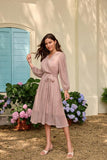 1 x RAW Customer Returns GRACE KARIN Women s Wrap Dress Elegant V Neck Sequin Dress Long Sleeve Midi Dress Bridesmaid Dress Pink L - RRP €32.98