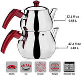 1 x RAW Customer Returns DESTALYA Turkish Teapot Set, Stainless Steel Double Teapots for Stove Top Tea Maker with Handle Samovar Style Self-Heating Tea Kettle Water Warmer, Caydanlik Mini Red  - RRP €41.99