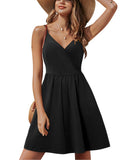 1 x RAW Customer Returns STYLEWORD summer dress women s knee-length V-neck A line black dresses summer beach dress casual dress with pockets - RRP €34.99