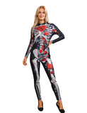 1 x RAW Customer Returns IDGREATIM Women s Halloween Costume 3D Print Halloween Cosplay Carnival Costume Zipper Long Sleeve Bone Rose Catsuit Overall Body L - RRP €24.88