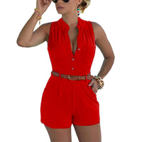 1 x RAW Customer Returns Fudaolee Jumpsuits Women Summer Short Playsuit V-Neck Comfortable Beach Playsuit Elegant One Piece Overalls Pants Elastic Waist L, Red - RRP €30.24