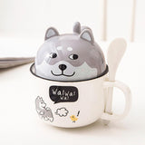 1 x RAW Customer Returns Xfeyaqlo Husky Mug Dogs Cute Coffee Cups Husky Coffee Cup with Lid and Spoon The Lid Can Be Used As a Mug Husky, Ceramic, 350ml  - RRP €18.38