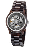 1 x RAW Customer Returns Alienwork Automatic Watch Wristwatch Men Black Wooden Bracelet Skeleton Wooden Watch - RRP €62.51