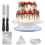 1 x RAW Customer Returns KBNIAN Rotating Cake Plate Set - Cake Turntable, 3 Stainless Steel Cake Scrapers, 1 Cake Smoother and 2 Icing Scrapers for Decorating and Decorating Cakes - RRP €20.99