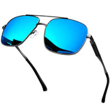 1 x RAW Customer Returns KANASTAL Sunglasses Mirrored Blue Lenses with Gray Premium Metal Frame Square Sunglasses UV400 Protection Retro Driving Glasses for Outdoor Sports - RRP €19.15