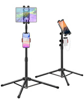 1 x RAW Customer Returns Tripod Tablet Stand, Height Adjustable Tripod iPad Stand with 2 Holders for iPad Pro 12.9 11 10.5 9.7, iPad Air, iPad Mini 6 5 4 3 2, Tab, Switch, all 4.7-13 inch tablets and smartphones - RRP €36.99