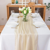 1 x RAW Customer Returns CHUQING Beige Chiffon Table Runner Wedding Beige Cream Table Decoration Birthday Communion Ivory 75cm x 4m - RRP €23.18