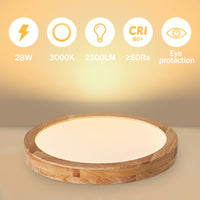 1 x RAW Customer Returns Baerolc LED Ceiling Light Wood, 40CM Wooden Ceiling Lamp Living Room, 28W 3000K Warm White Ceiling Light LED Round Wooden Lamp for Bedroom Office Kitchen Children s Room Hallway Balcony... - RRP €60.49