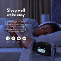 1 x RAW Customer Returns CLOCKY Funny Gift- Loud Alarm Clock for Heavy Sleepers on Wheels Adults Kids Teens Bedroom Run Away Moving Jump Roll Vibrating, Cute Annoying, 1-Time Snooze, Digital, Wake Up Energized Black  - RRP €39.99