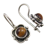 1 x RAW Customer Returns SilverStarJewel 925 Solid Silver Yellow Brown Tiger Eye Earrings 1.8 cm Wholesale Gift - RRP €19.67