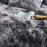 1 x RAW Customer Returns Michorinee Plush Bed Linen 135x200 Winter Fluffy Warm Duvet Cover Fleece Fluffy Long Hair Faux Fur Tie Dye Printed Gray Plush Bedding Set with Zipper - 135 x 200 cm 80 x 80 cm - RRP €45.37