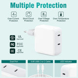 1 x RAW Customer Returns Mac Book Air Charger, 67W USB C Charger with MacBook charging cable USB C for MacBook Air 2020 2019 2018, MacBook Pro 13 14 15 16 inch, iPad Pro 12.9 11 inch, iPad Air 5 4, 65W USB C power adapter 2 port - RRP €29.5