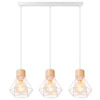 1 x RAW Customer Returns TOKIUS pendant light vintage industrial 16CM hanging lamp with geometric design E27 lamp made of wood iron cage lampshade white hanging lamp for dining table kitchen pendant lamp 3-bulb, beam  - RRP €40.28