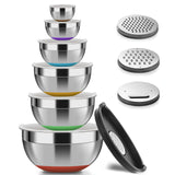 1 x RAW Customer Returns Luvan 304 Stainless Steel Mixing Bowls with Airtight Lids Set of 6 , Nesting Bowls for Stacking, 3 Grater Attachments and Non-Slip Silicone Base, Ideal for Mixing Beating Serving - RRP €43.99