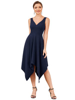 1 x Brand New ALISA PAN Women s Cocktail Dress Asymmetrical Long V-Neck Sleeveless A Line Sexy Navy Blue M - RRP €22.99