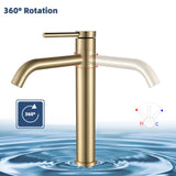 1 x RAW Customer Returns SHANFO wash basin faucet gold, bathroom high faucet with 360 rotating spout, bathroom wash basin faucet, mixer tap for countertop wash basin, brushed gold, 5M4OK-T - RRP €63.99